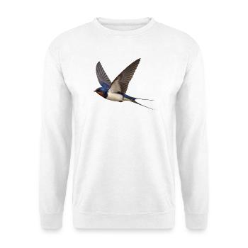 Rauchschwalbe im Flug – Singvogel mit Gabelschwanz - Unisex Pullover - Weiß - Vorne - Alina (178cm) & Michal (187cm)