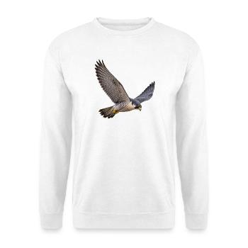 Wanderfalke im Flug – Falke mit gemusterter Brust - Unisex Pullover - Weiß - Vorne - Alina (178cm) & Michal (187cm)