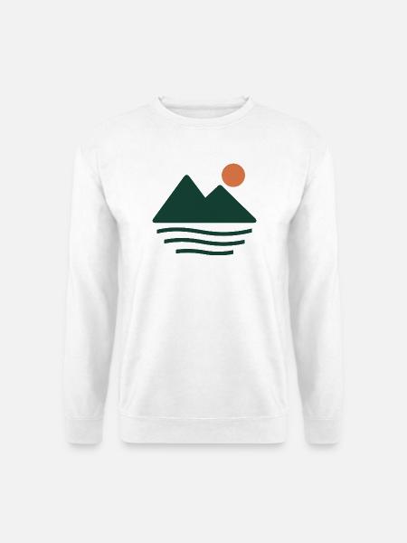Bergsee im Morgenlicht – geometrisches Naturmotiv - Unisex Pullover - Weiß
