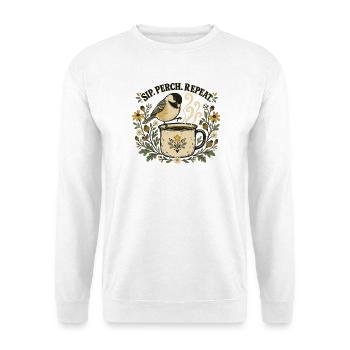 Meise Kaffee Vogelbeobachtung Retro - Unisex Pullover - Weiß - Vorne - Alina (178cm) & Michal (187cm)