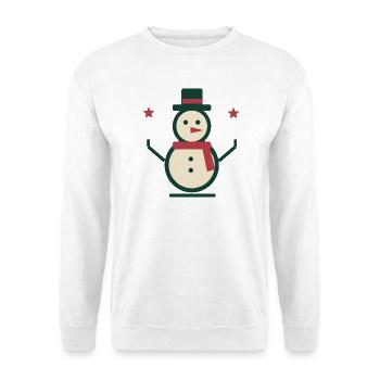 Schneemann mit Schal und Zylinder – Winter - Unisex Pullover - Weiß - Vorne - Alina (178cm) & Michal (187cm)