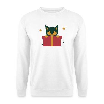 Neugierige Katze im Weihnachtsgeschenk - Unisex Pullover - Weiß - Vorne - Alina (178cm) & Michal (187cm)