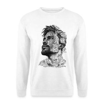 Typografisches Porträt Träume Nicht Aufgeben - Unisex Pullover - Weiß - Vorne - Alina (178cm) & Michal (187cm)