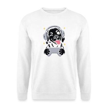 Gaming Labrador mit Headset und Controller - Unisex Pullover - Weiß - Vorne - Alina (178cm) & Michal (187cm)