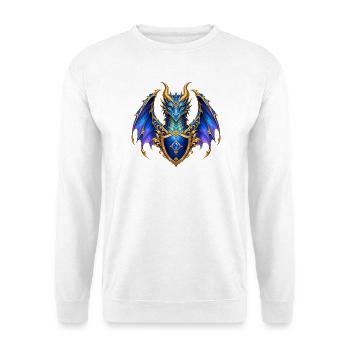 Saphirblauer Drache – Goldenes Wappenschild - Unisex Pullover - Weiß - Vorne - Alina (178cm) & Michal (187cm)