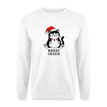 Merry Crisis lustiges Weihnachtskatzen-Meme - Unisex Pullover - Weiß - Vorne - Alina (178cm) & Michal (187cm)