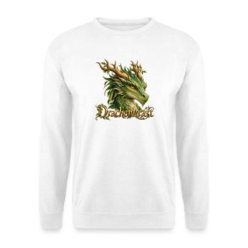 Drachenkraft – Grüner Naturdrache mit Geweih - Unisex Pullover - Weiß - Vorne - Alina (178cm) & Michal (187cm)