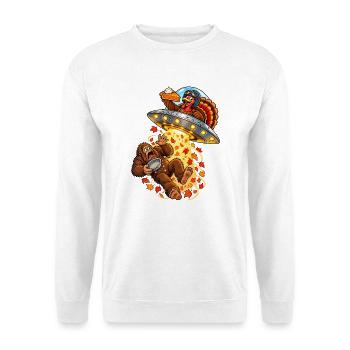 Funny Bigfoot Thanksgiving Turkey UFO Pumpkin - Unisex Pullover - Weiß - Vorne - Alina (178cm) & Michal (187cm)