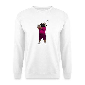 Hund Mops Golf - Unisex Pullover - Weiß - Vorne - Alina (178cm) & Michal (187cm)
