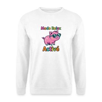 Entspannter Modus Active Funky Pig - Unisex Pullover - Weiß - Vorne - Alina (178cm) & Michal (187cm)