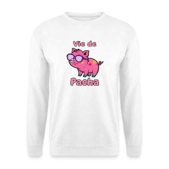 Leben von Pacha Pig Glam - Unisex Pullover - Weiß - Vorne - Alina (178cm) & Michal (187cm)