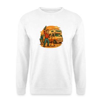 Erste Wohnmobilnacht im eigenen Camper feiern - Unisex Pullover - Weiß - Vorne - Alina (178cm) & Michal (187cm)