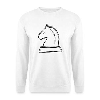 Schachspringer handgezeichnet - Unisex Pullover - Weiß - Vorne - Alina (178cm) & Michal (187cm)