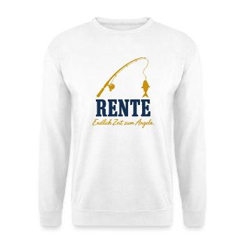Rente Angeln – Lustiges Rentengeschenk - Unisex Pullover - Weiß - Vorne - Alina (178cm) & Michal (187cm)