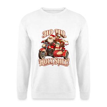 Santa on Motorcycle Naughty Ho Ho Ho - Unisex Pullover - Weiß - Vorne - Alina (178cm) & Michal (187cm)