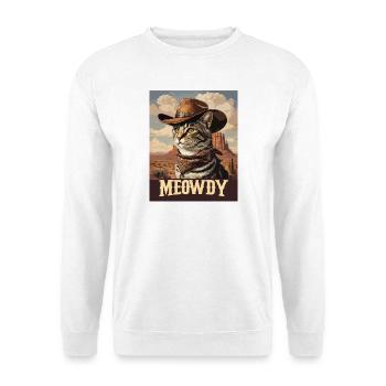 Western- und Wüsten-Meowdy Cowboy-Katze - Unisex Pullover - Weiß - Vorne - Alina (178cm) & Michal (187cm)