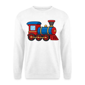 Kleine bunte Lokomotive – Comic Zug - Unisex Pullover - Weiß - Vorne - Alina (178cm) & Michal (187cm)