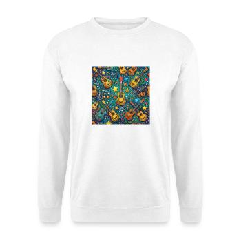Psychedelische Gitarre Im 60er Hippie Stil - Unisex Pullover - Weiß - Vorne - Alina (178cm) & Michal (187cm)