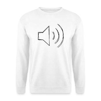 Lautsprecher Zeichen handgezeichnet - Unisex Pullover - Weiß - Vorne - Alina (178cm) & Michal (187cm)