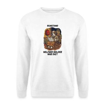 Rente Rettungsdienst – Welcher Melder? - Unisex Pullover - Weiß - Vorne - Alina (178cm) & Michal (187cm)