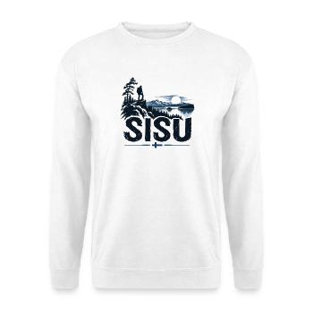 Sisu - Finland - Finnland Suomi - Sonnenuntergang - Unisex Pullover - Weiß - Vorne - Alina (178cm) & Michal (187cm)