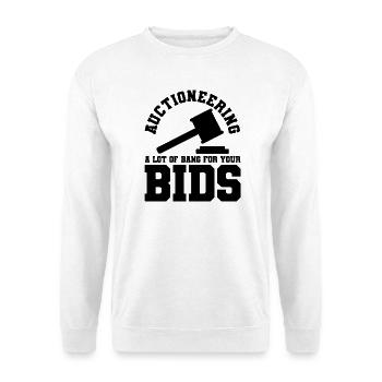 Auktionieren Spruch Humor - Unisex Pullover - Weiß - Vorne - Alina (178cm) & Michal (187cm)