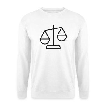 Justice Scales Liniensymbol - Unisex Pullover - Weiß - Vorne - Alina (178cm) & Michal (187cm)