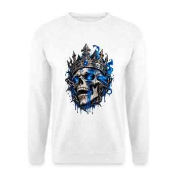 Königstotenkopf mit Blaufeuer - Unisex Pullover - Weiß - Vorne - Alina (178cm) & Michal (187cm)