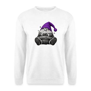 Weihnachtswichtel mit lila Wintermütze - Unisex Pullover - Weiß - Vorne - Alina (178cm) & Michal (187cm)