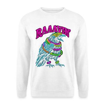 Raaavin Rabe Rave EDM Techno Festival Psychodelic - Unisex Pullover - Weiß - Vorne - Alina (178cm) & Michal (187cm)