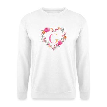 G Monogramm Blumen Herz personalisierbar - Unisex Pullover - Weiß - Vorne - Alina (178cm) & Michal (187cm)