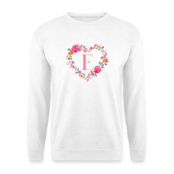 E Monogramm Blumen Herz personalisierbar - Unisex Pullover - Weiß - Vorne - Alina (178cm) & Michal (187cm)