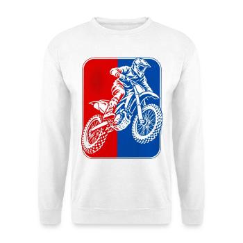 Motocross-Rider RotBlau Kontrast - Unisex Pullover - Weiß - Vorne - Alina (178cm) & Michal (187cm)