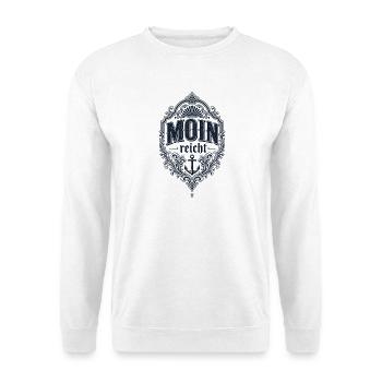 Moin reicht – norddeutscher Gruß - Unisex Pullover - Weiß - Vorne - Alina (178cm) & Michal (187cm)