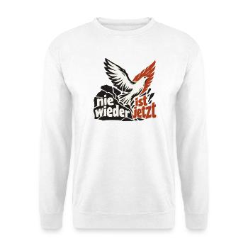 Nie wieder ist jetzt Friedenstaube Demokratie - Unisex Pullover - Weiß - Vorne - Alina (178cm) & Michal (187cm)