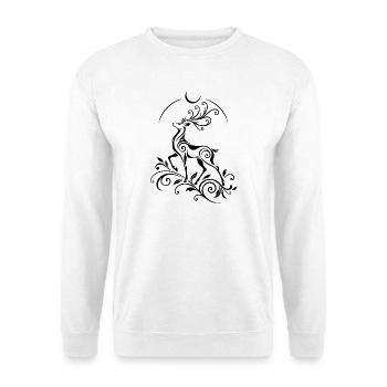 Hirsch mit Mond - Mystisches Waldmotiv - Unisex Pullover - Weiß - Vorne - Alina (178cm) & Michal (187cm)