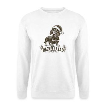Dackel Weihnachten La La La Weihnachtspullover - Unisex Pullover - Weiß - Vorne - Alina (178cm) & Michal (187cm)