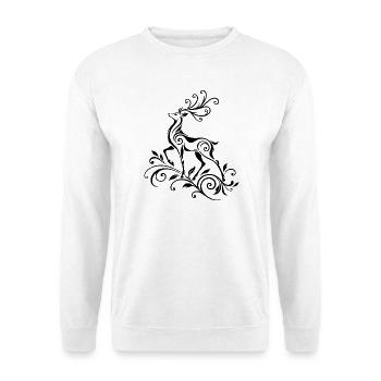 Hirsch mit Geweih - Waldtiere & Natur - Unisex Pullover - Weiß - Vorne - Alina (178cm) & Michal (187cm)