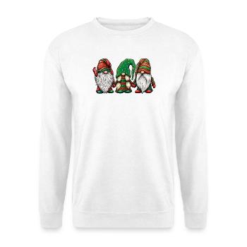 Wintergnome Trio Farbenfroh - Unisex Pullover - Weiß - Vorne - Alina (178cm) & Michal (187cm)