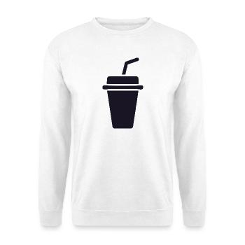 Kaffee-Becher Silhouette mit Stroh - Unisex Pullover - Weiß - Vorne - Alina (178cm) & Michal (187cm)