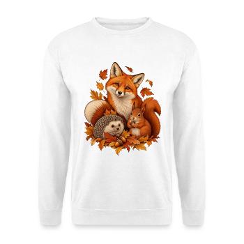 Herbst Waldtiere mit Fuchs Igel und Eichhörnchen - Unisex Pullover - Weiß - Vorne - Alina (178cm) & Michal (187cm)