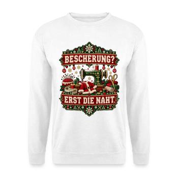 Bescherung? Erst die Naht - Unisex Pullover - Weiß - Vorne - Alina (178cm) & Michal (187cm)