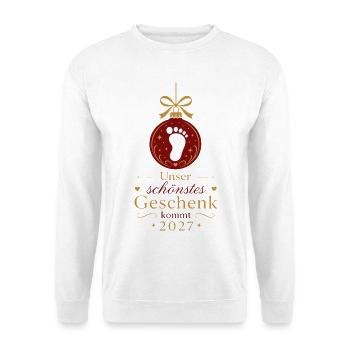 Schwangerschaft verkünden Weihnachten Baby 2027 - Unisex Pullover - Weiß - Vorne - Alina (178cm) & Michal (187cm)