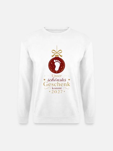 Schwangerschaft verkünden Weihnachten Baby 2027 - Unisex Pullover - Weiß