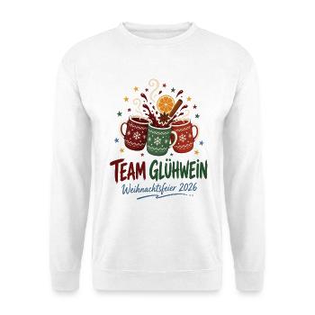 Team Glühwein – Weihnachtsfeier 2026 Gruppenshirt - Unisex Pullover - Weiß - Vorne - Alina (178cm) & Michal (187cm)
