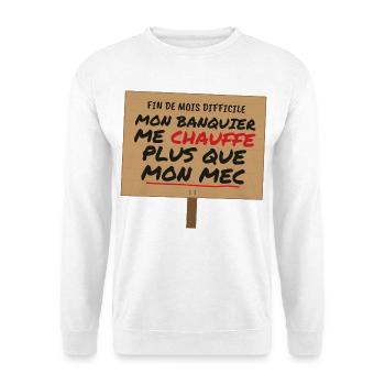 Monatsende mein Banker-Humor - Unisex Pullover - Weiß - Vorne - Alina (178cm) & Michal (187cm)