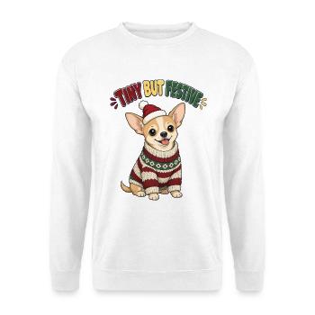 Tiny But Festive – Chihuahua Christmas - Unisex Pullover - Weiß - Vorne - Alina (178cm) & Michal (187cm)