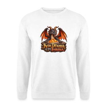 Kein Drama vor dem Frühstück – Morgenmuffel - Unisex Pullover - Weiß - Vorne - Alina (178cm) & Michal (187cm)