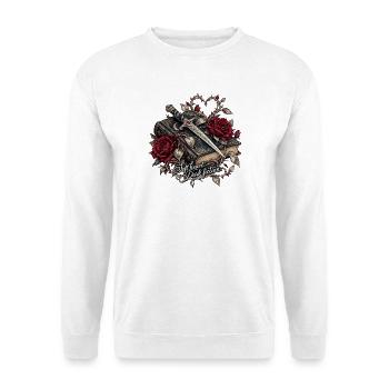 Dunkle Romanze: Herz Rose Klinge - Unisex Pullover - Weiß - Vorne - Alina (178cm) & Michal (187cm)
