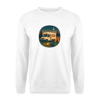 Geschenk zur ersten Nacht im eigenen Wohnmobil - Unisex Pullover - Weiß - Vorne - Alina (178cm) & Michal (187cm)